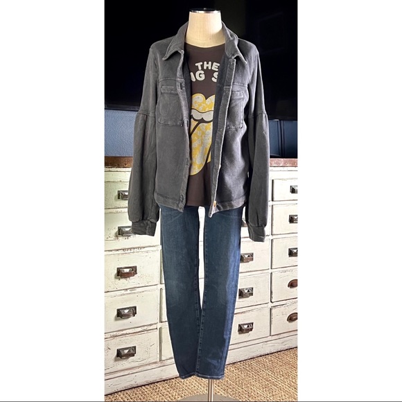 Anthropologie Melora Puff Sleeve Grey Shirt Jacket Shacket NWT New L - Picture 14 of 16